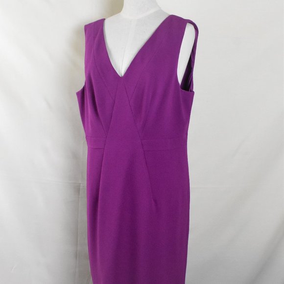 ADRIANNA PAPELL Dress 16 Wine Lined Sleeveless Back Zipper V Cut Neck Line - Picture 2 of 5